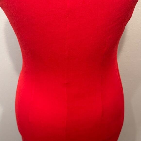 Lauren Ralph Lauren dress red knit sleeveless faux wrap midi length bodycon Sz M - Picture 6 of 7